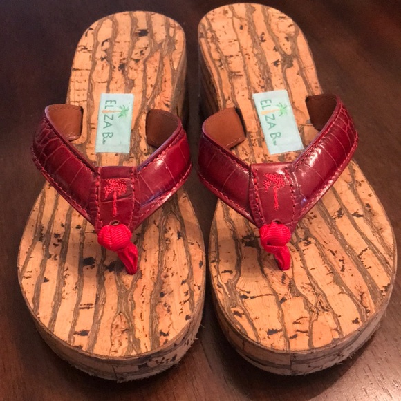 Eliza B Shoes - EUC Eliza B red snakeskin thong with cork platform